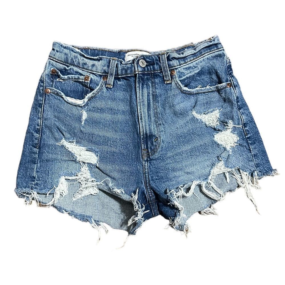 Abercrombie Curve High Waist Distressed Light Wash Cowgirl Denim Jean Shorts